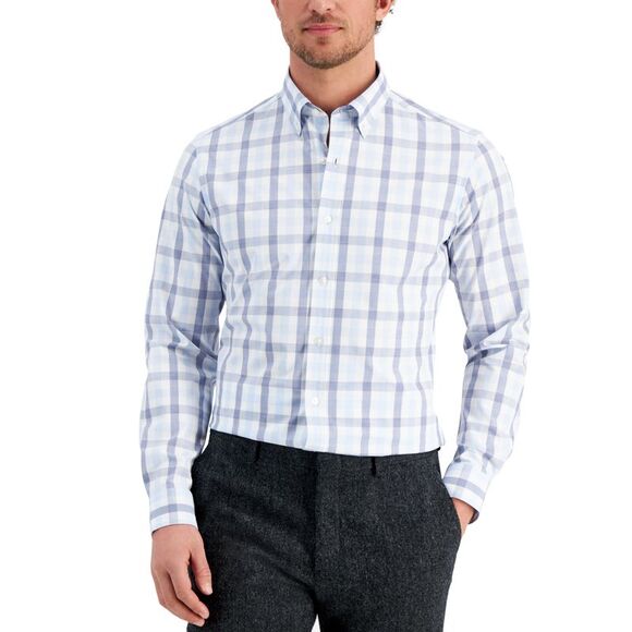 Club Room Mens Slim Fit 4 Way Stretch Gingham Dress Shirt - Picture 1 of 1